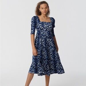 DIANE VON FURSTENBERG Nora Cotton Poplin Midi Dress in Tie Dye Tiger Blue